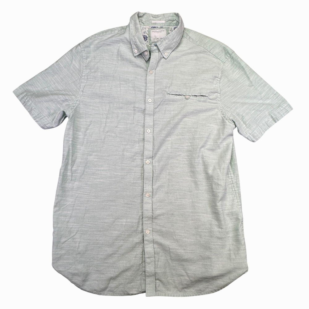 Denim & Flower Shirt Mens Large Short Sleeve Green Mint‎ Button Up